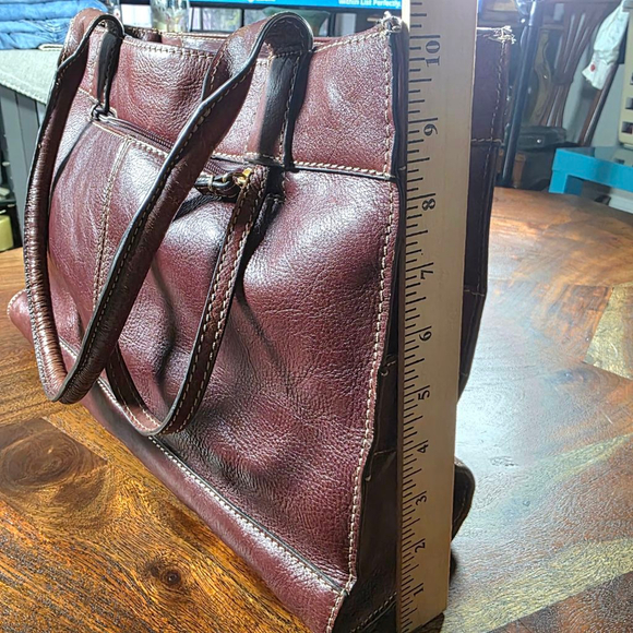 Women's Franklin Covey Burgundy Leather Tote Bag One Size with Light Blue Lining - Picture 12 of 13